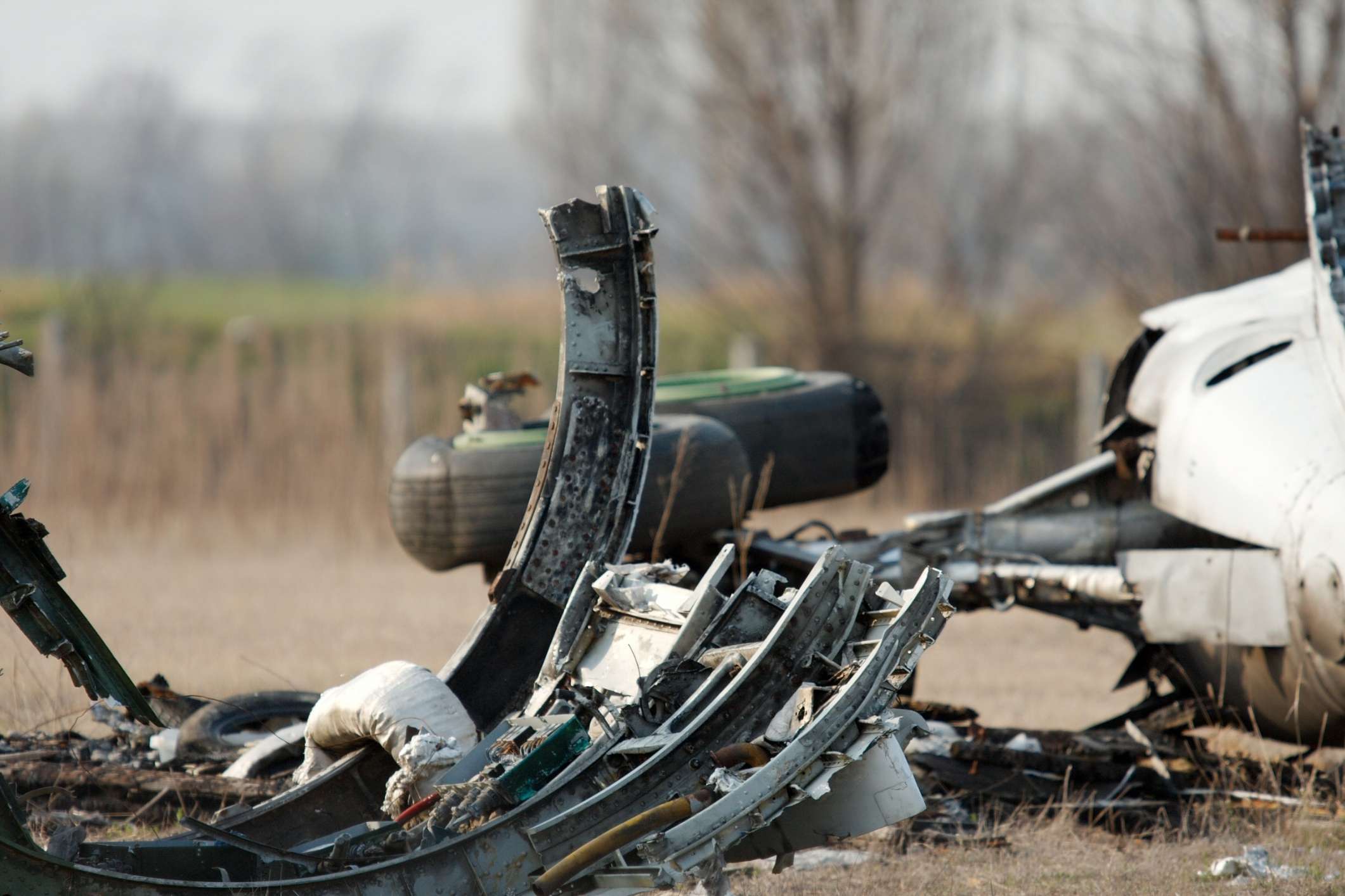 Parts of plane after an airplane accident,