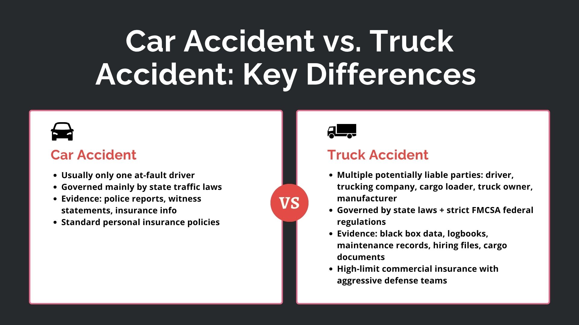 Differences between car accidents and commercial truck accidents in Virginia