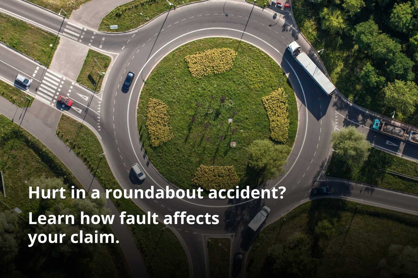 Aerial view of a roundabout, illustrating who is at fault in a roundabout accident.