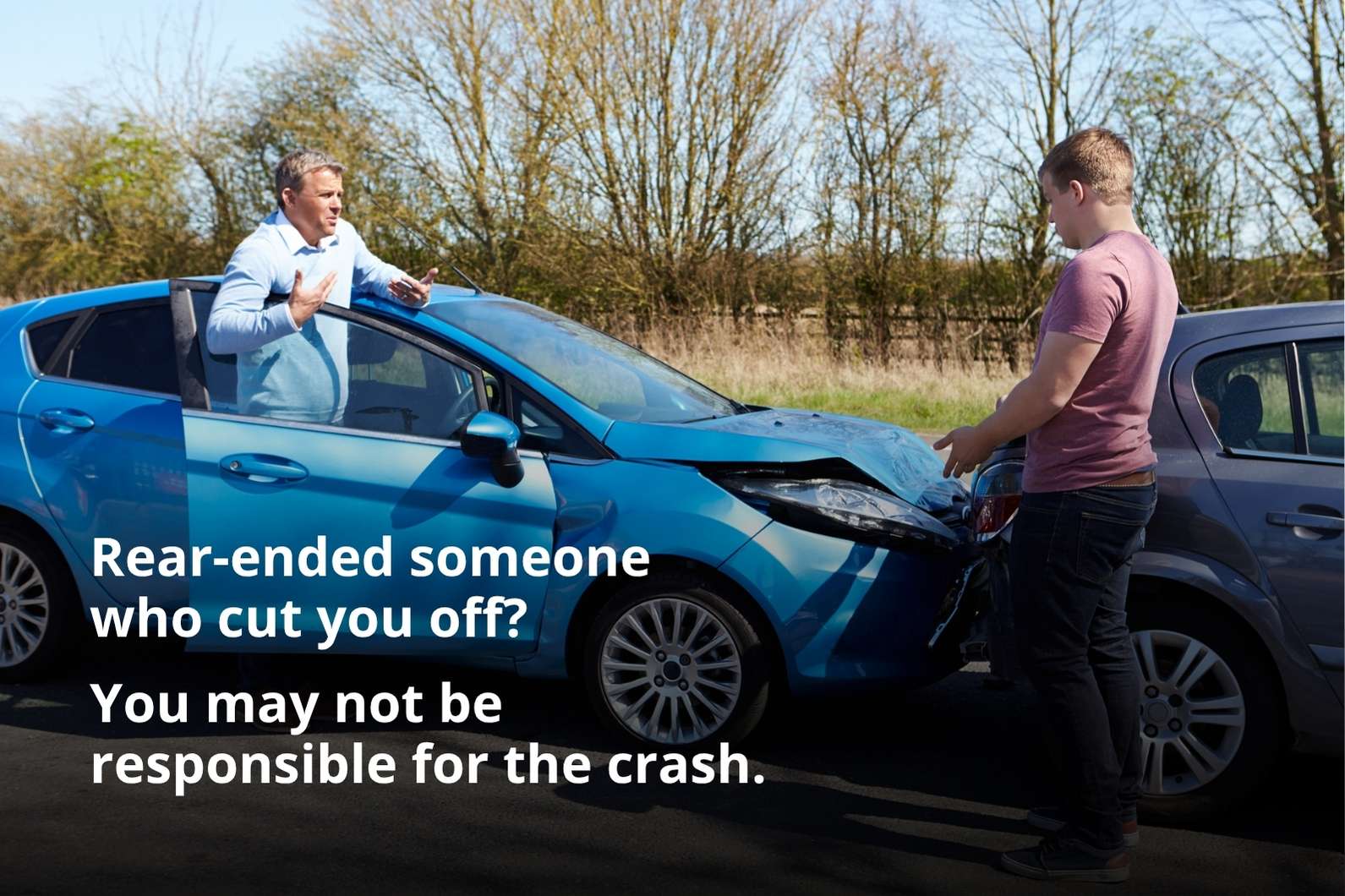 Two drivers argue after a rear-end collision over who is at fault if someone cuts you off.