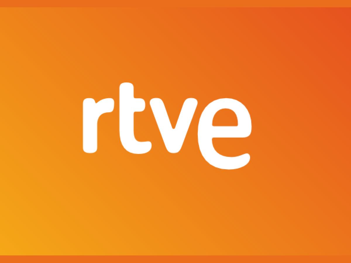 Logo of RTVE featuring lowercase white letters “rtve” centered on an orange gradient background