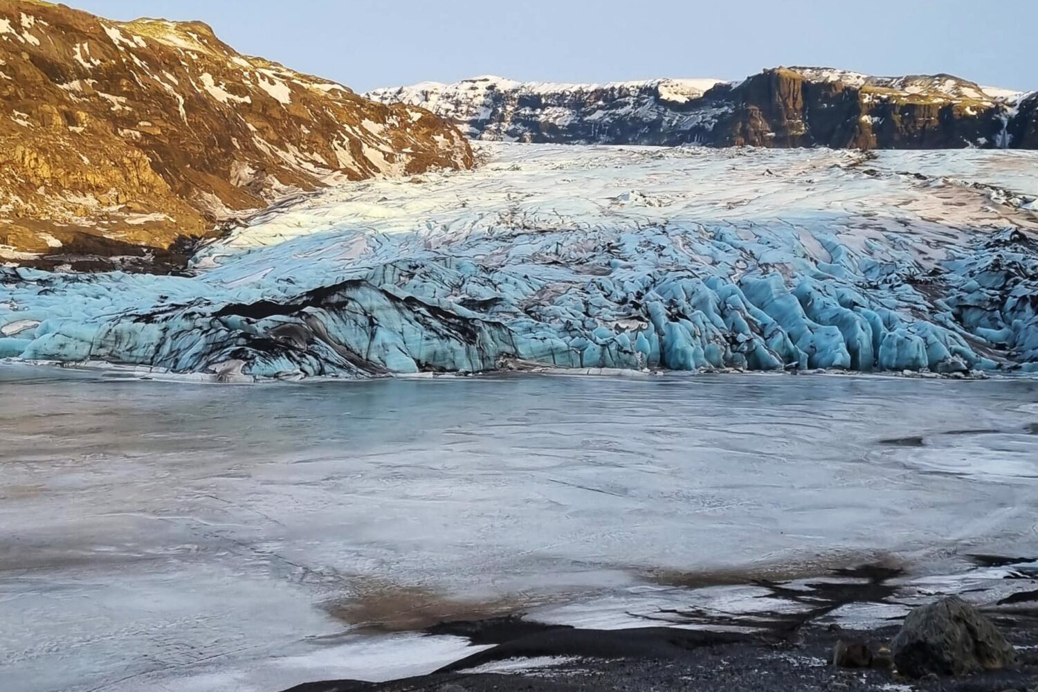 Sights along Glacier Hike w. Photos, South Coast Waterfalls, Black Sand Beach and Sky Lagoon