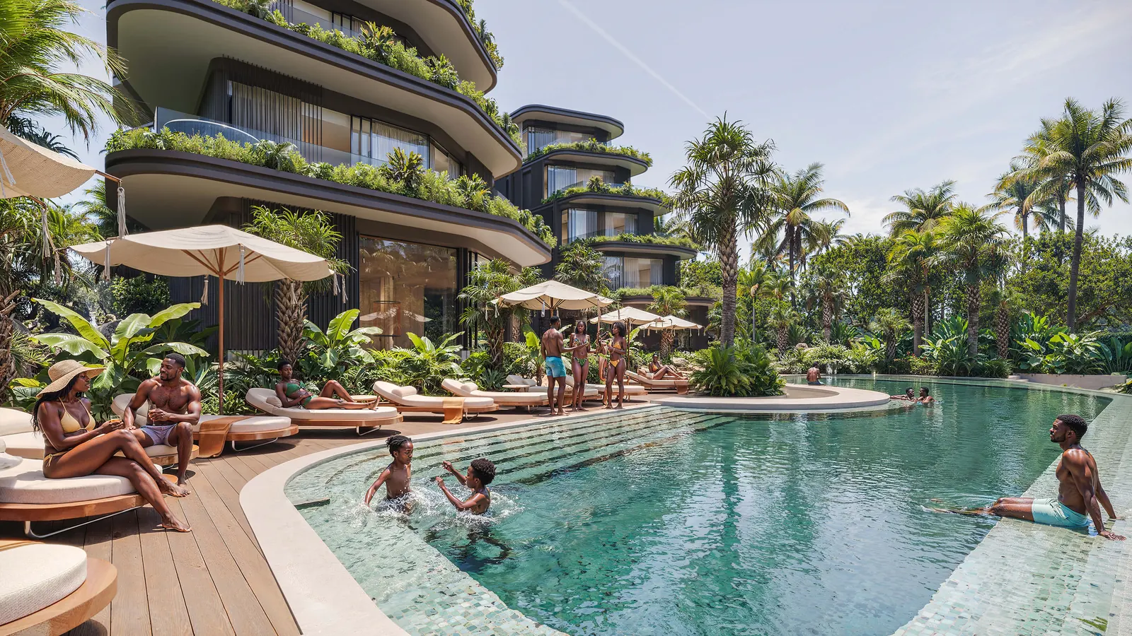 AQQUAABA Resort & Hotel — pool and planted terraces visualization by VAN GOOD DESIGN