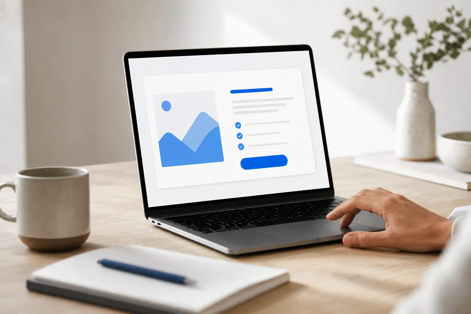 A conversion optimized landing page layout showing a headline, CTA button, and social proof on a clean webpage