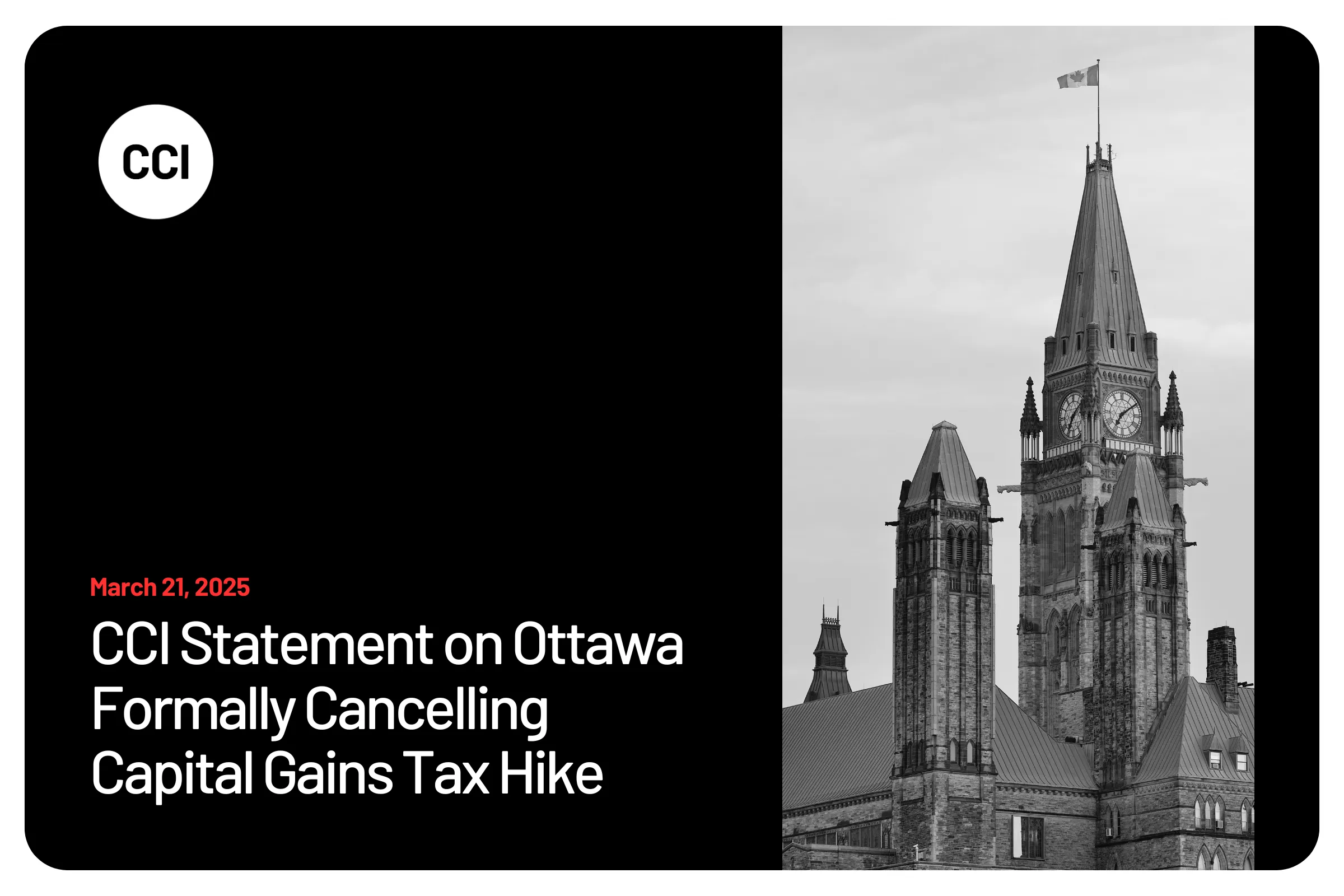 Déclaration de CCI sur l'annulation officielle de la hausse de l'impôt sur les gains en capital par Ottawa
