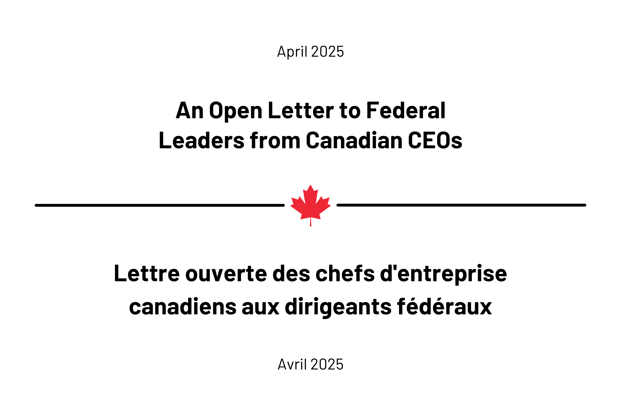 Secure Prosperity: An Open Letter to Federal Leaders from Canadian CEOs