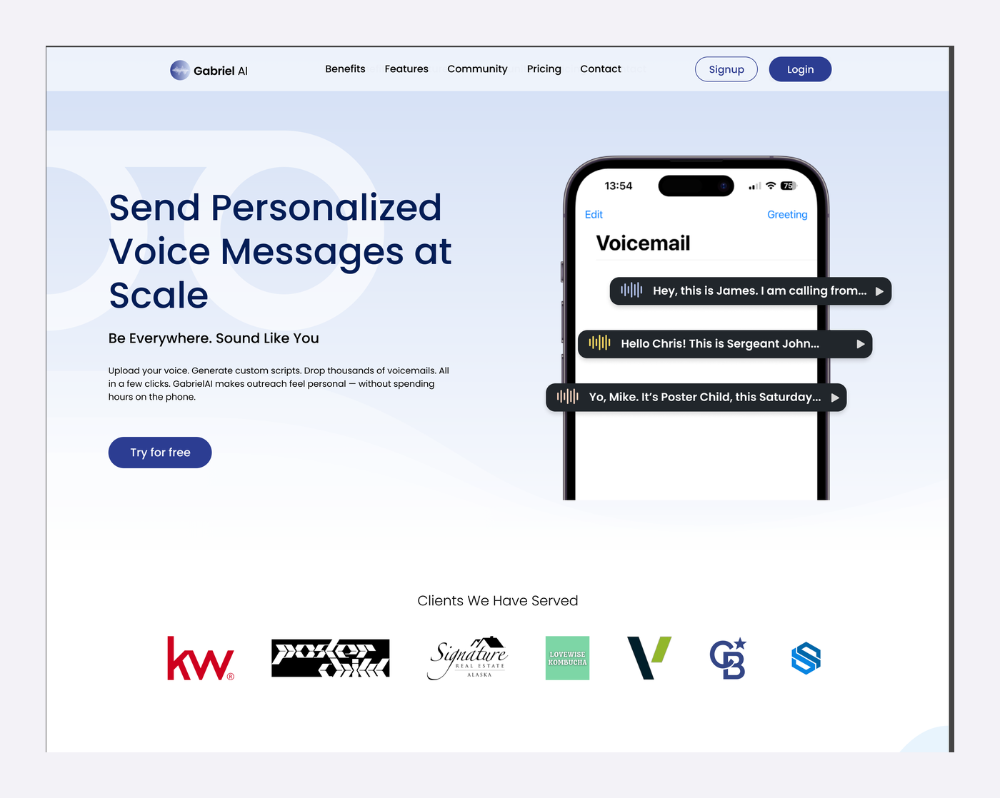 Redesigned Gabriel AI landing page hero