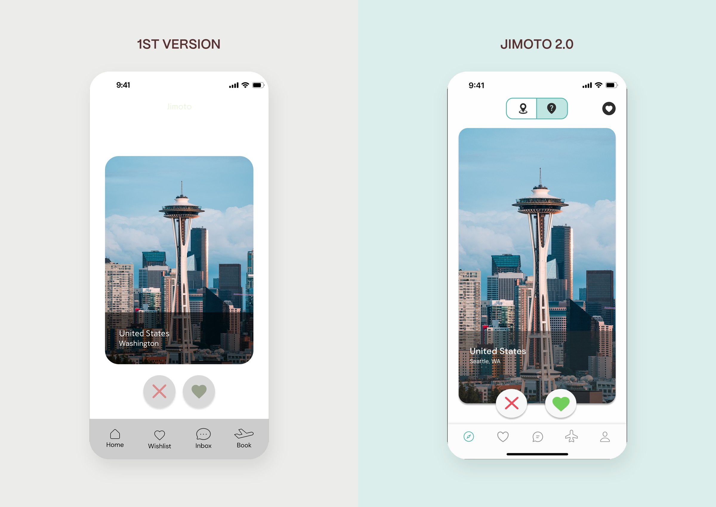 Destination swipe screen: 1st version next to Jimoto 2.0