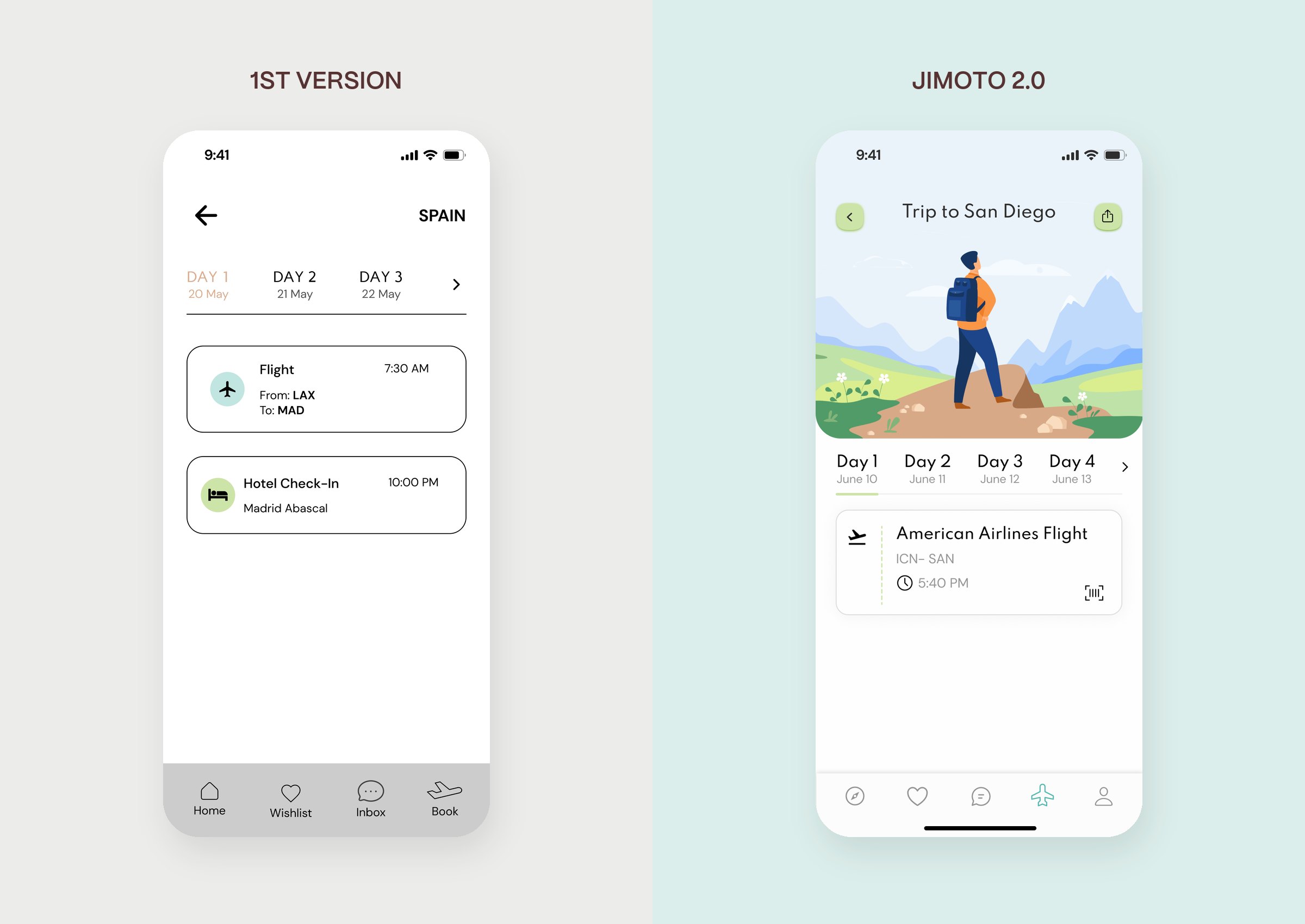 Itinerary screen: 1st version next to Jimoto 2.0