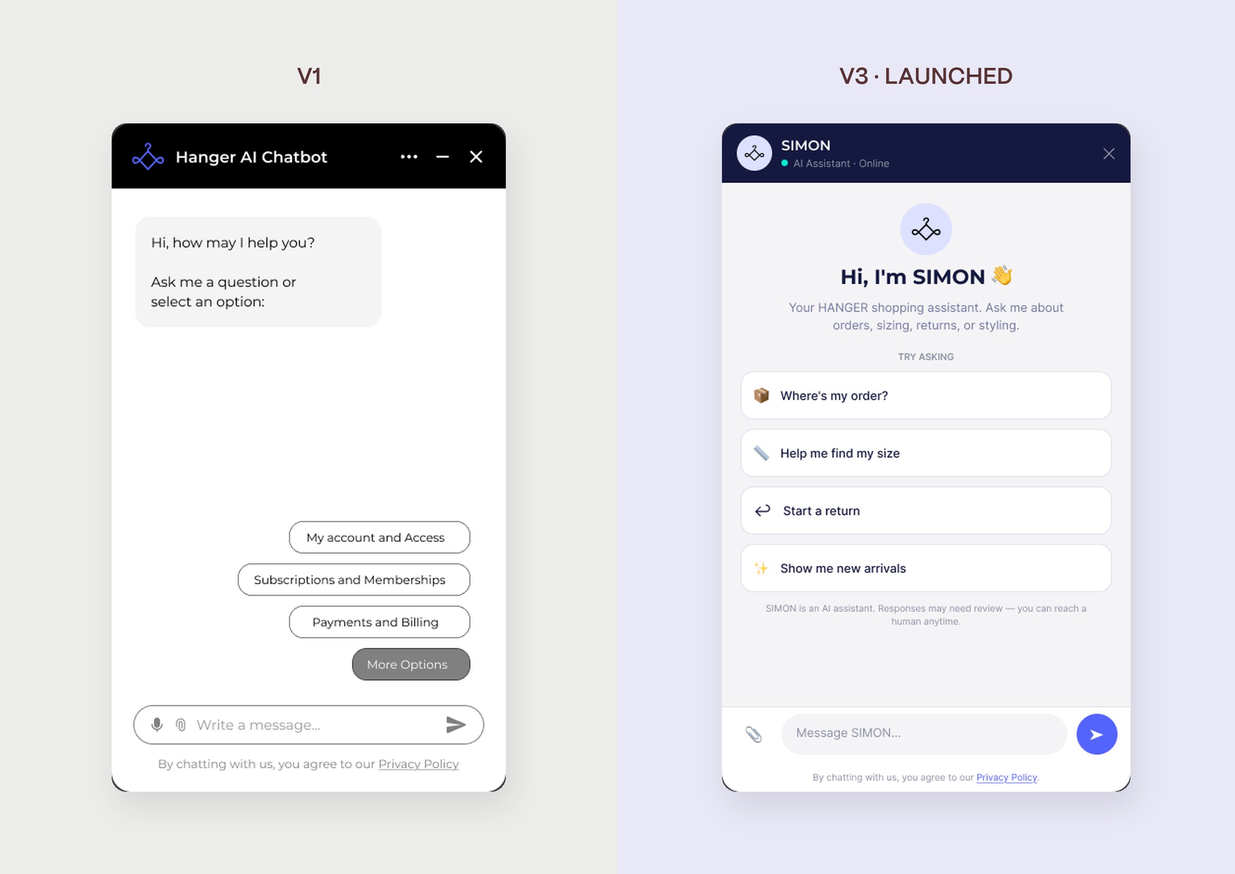 Welcome screen: V1 next to V3