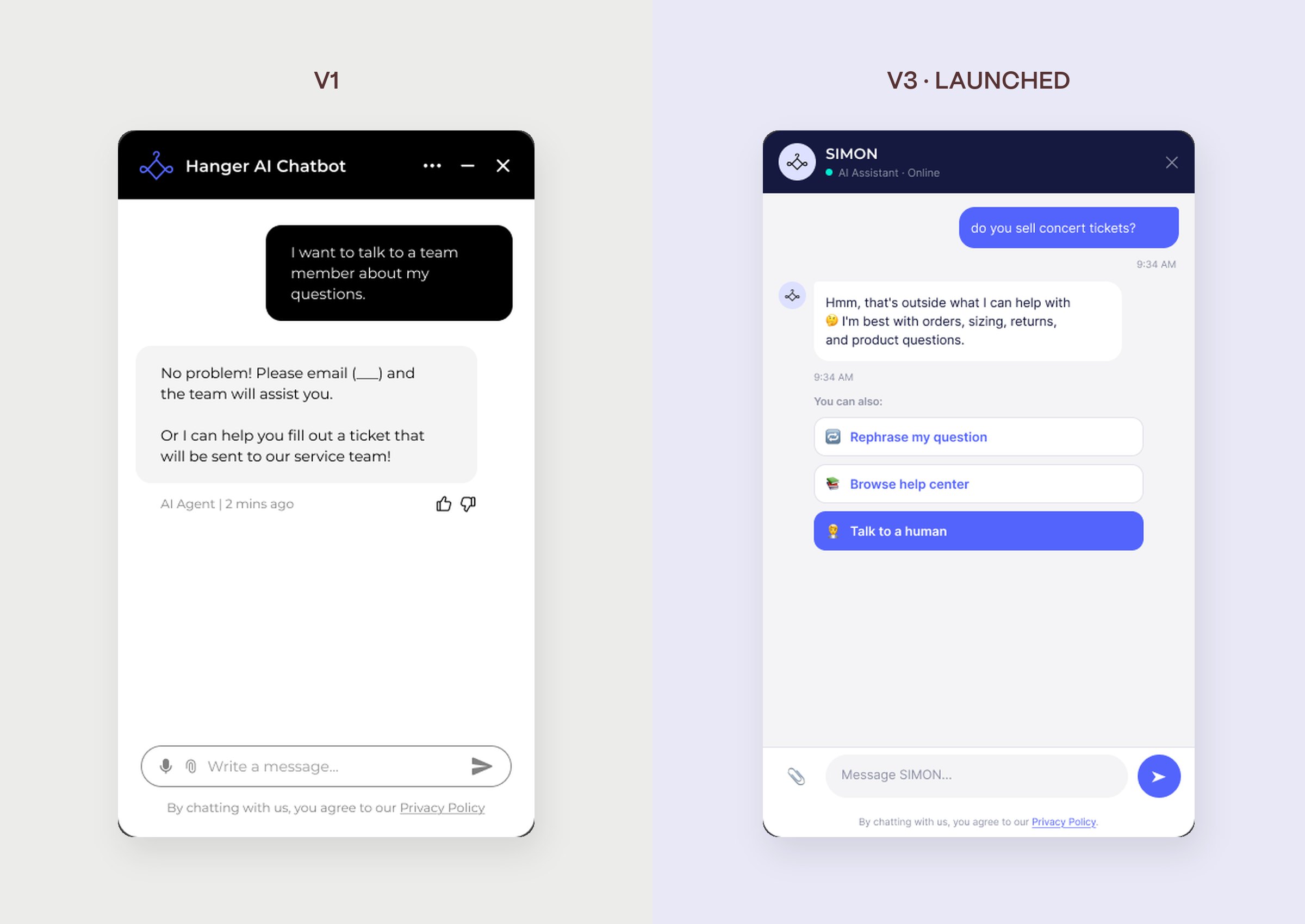 Fallback screen: V1 next to V3