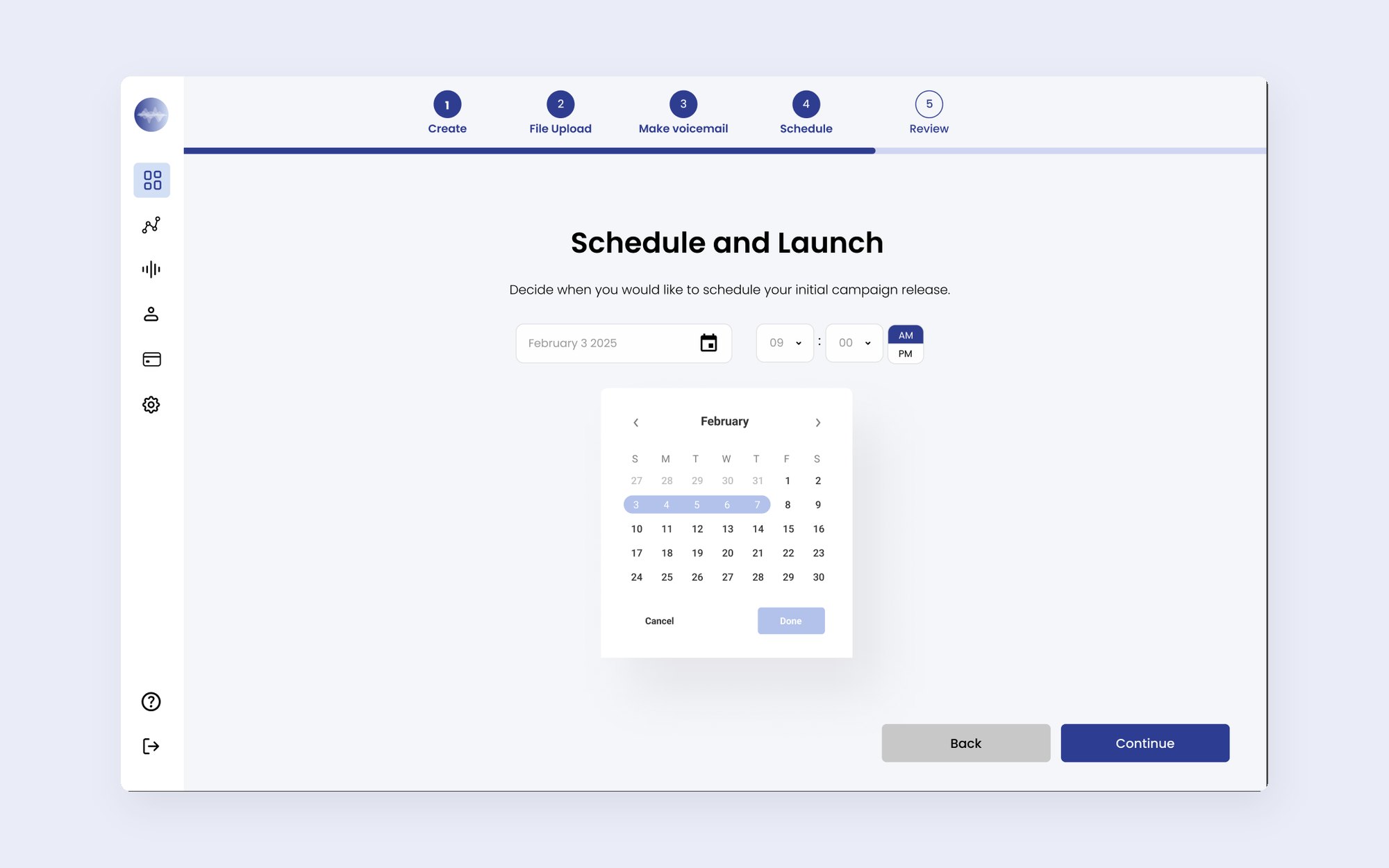 Step 4, Schedule: pick a launch date and time