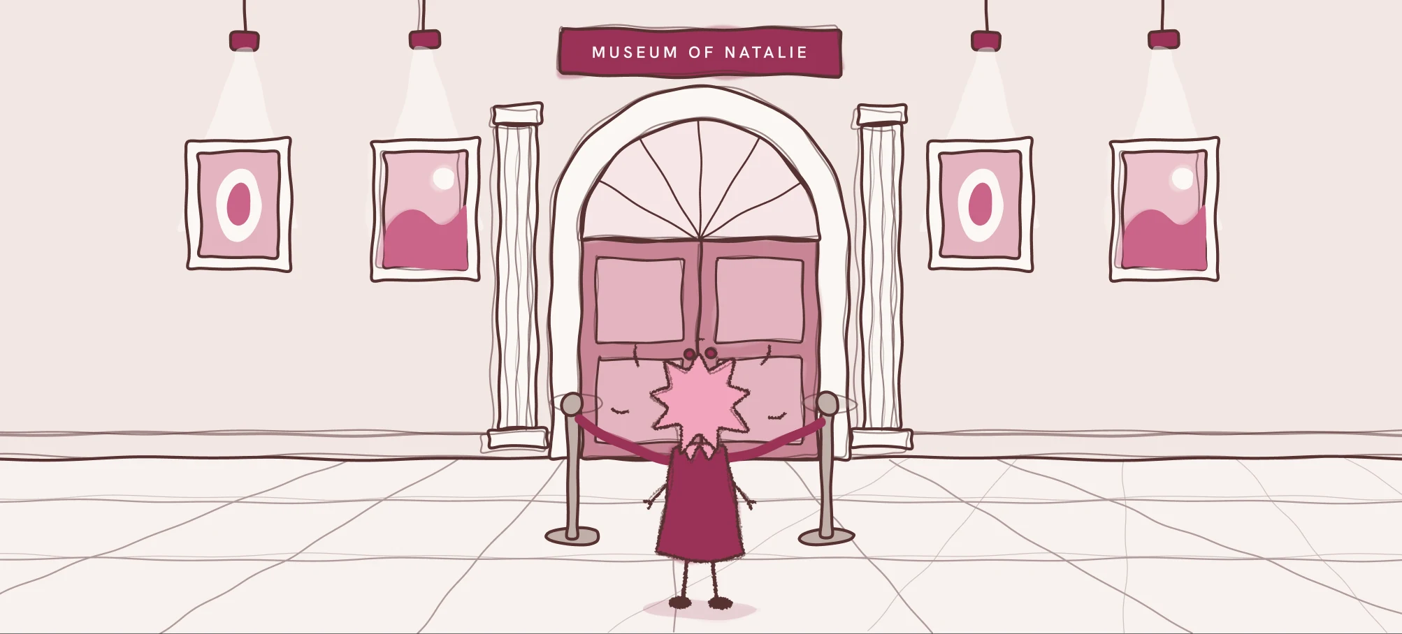 A little star-headed visitor waits at the roped-off museum doors