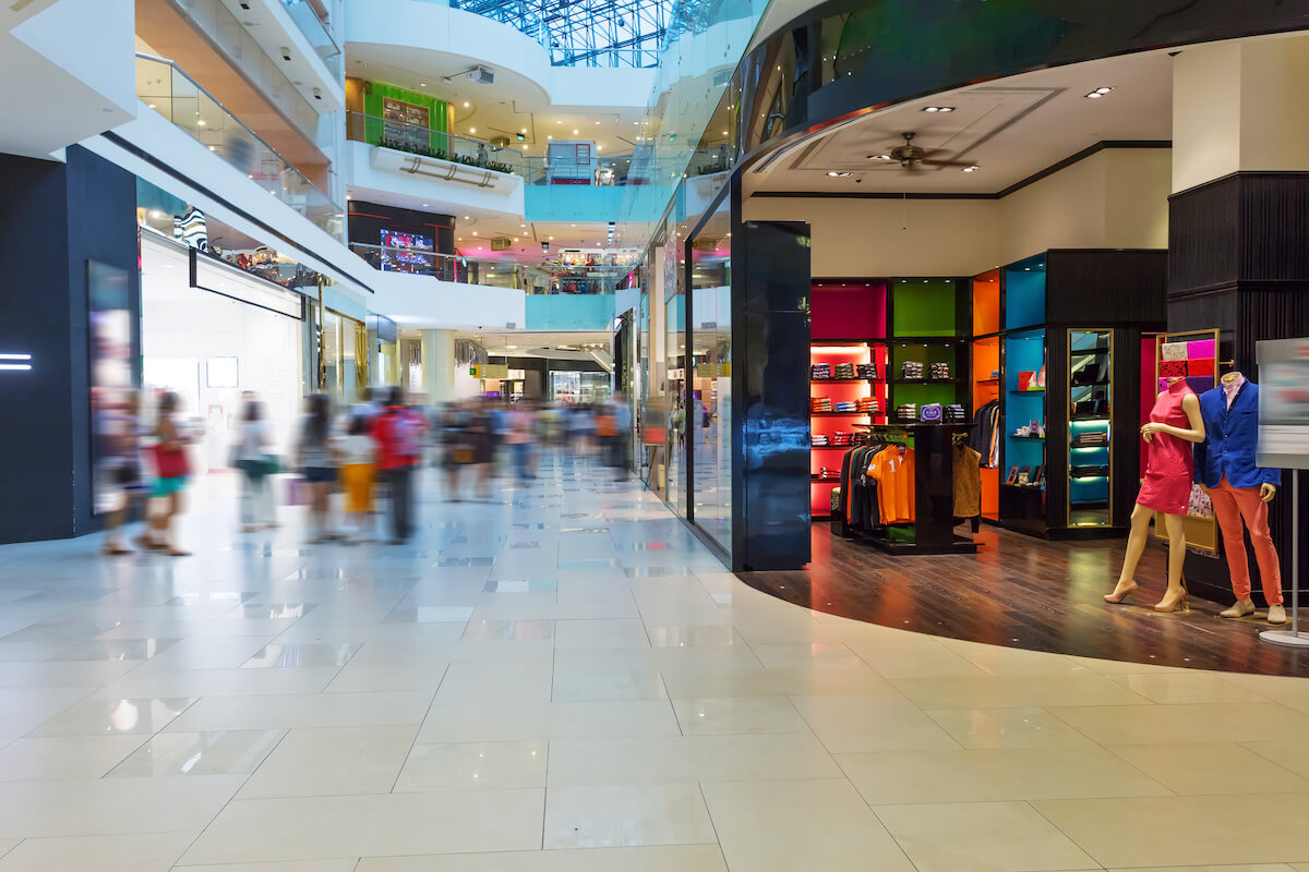 The front of a retail clothing store inside a shopping mall