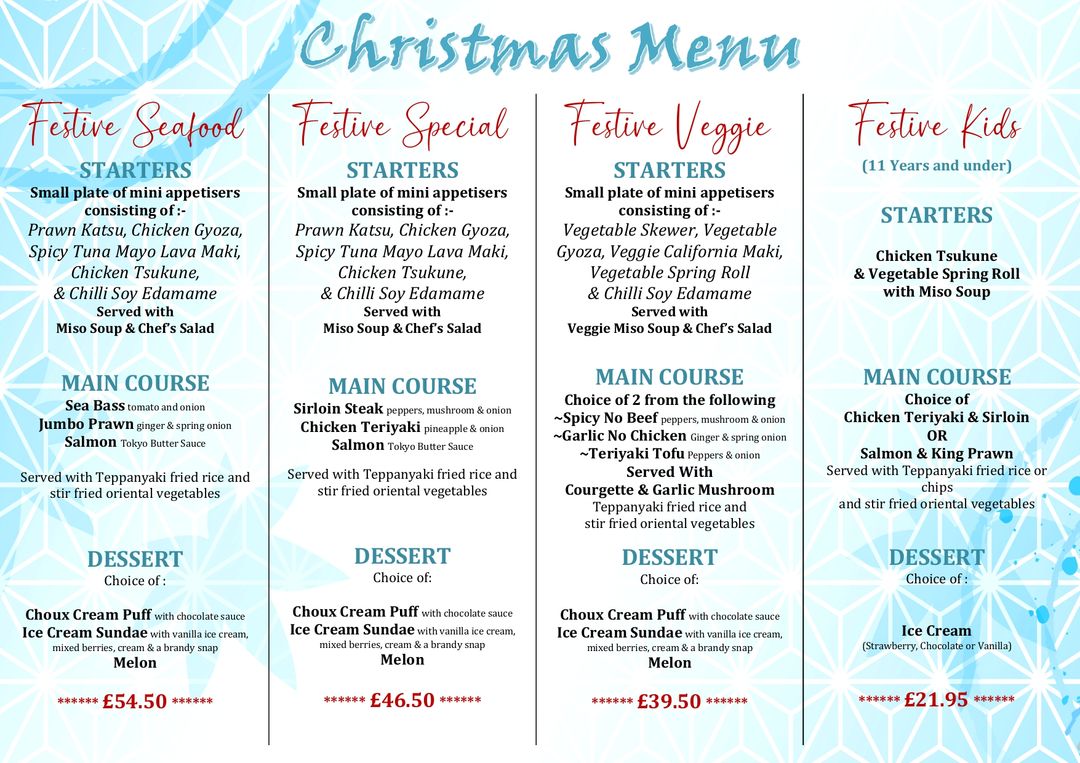 Teppanyaki Leeds Menus