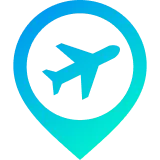 Icon of plane set within a GPS logo.