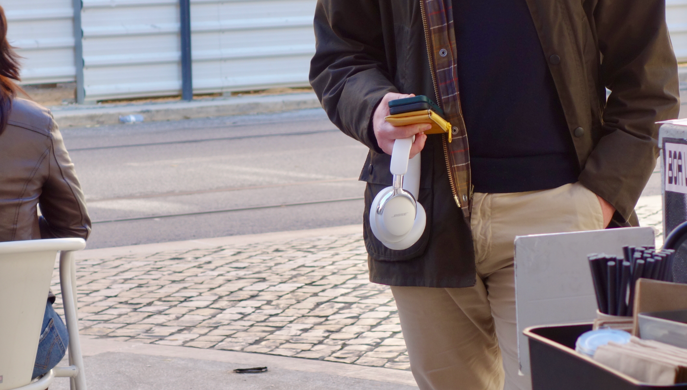 Bose’s QuietComfort Ultra 2 fit folded inside a Barbour jacket pocket