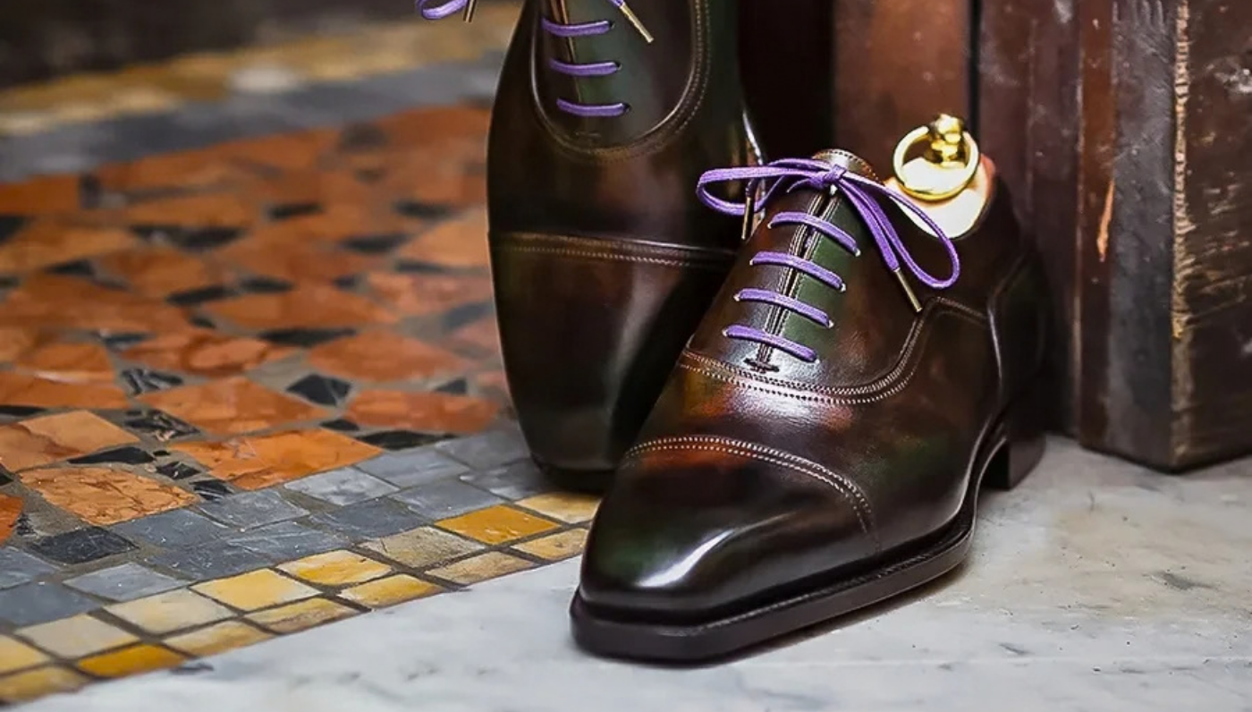 stefan_obemer_made_to_order_shoes purple laces, tan.
