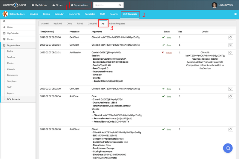 Comm.care care management software client timeline