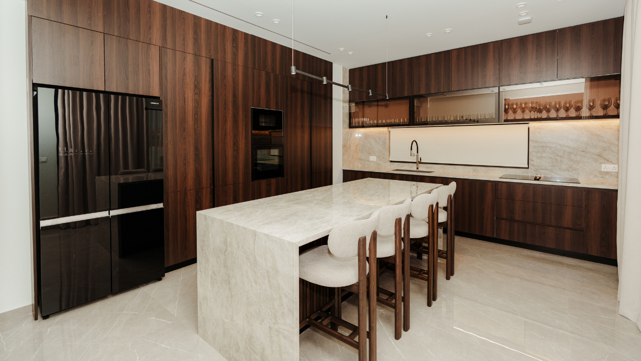 A Contemporary home in walnut tones
