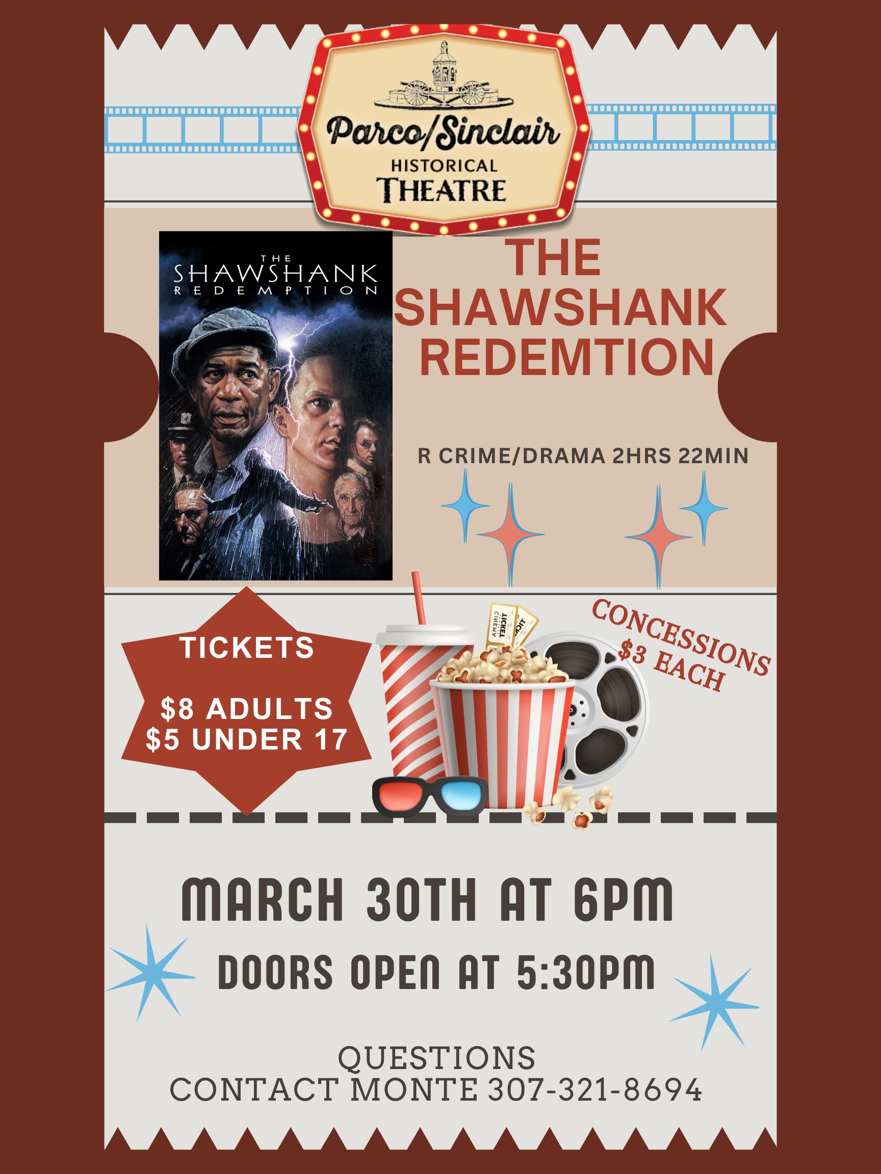 CLASSIC MOVIE NIGHT - "The Shawshank Redemption" on Monday, March 30!