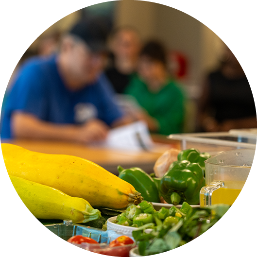 Fresh produce sitting on a table at a nutrition class hosted by FreshRx OK