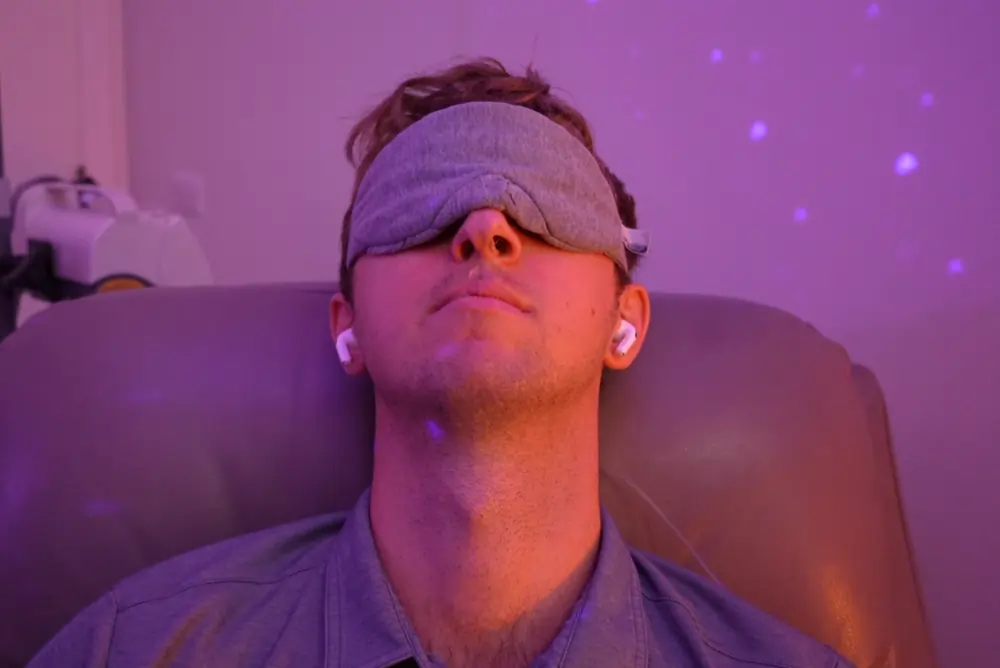 a comfortable looking man receiving IV ketamine for depression and anxiety