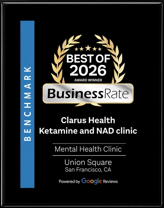 Best of 2026 BusinessRate award for Clarus Health Ketamine and NAD clinic, San Francisco