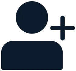 User profile icon with a plus sign indicating add or new user.