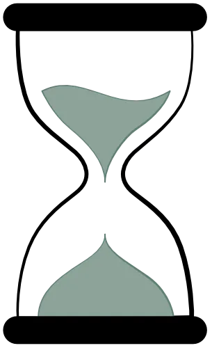 Simple hourglass icon with sand flowing from the upper to lower chamber on transparent background.
