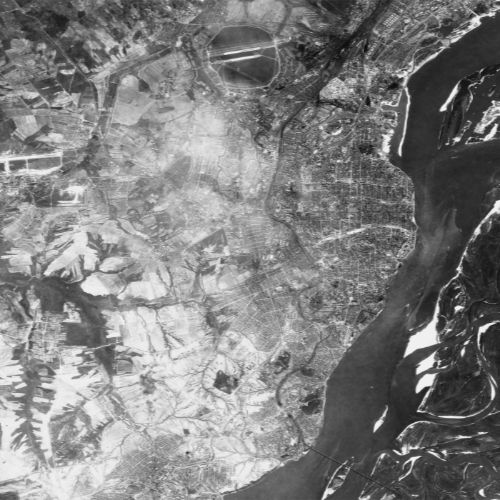 A high resolution declassified KH-7 GAMBIT spy satellite image of Khabarovsk, Russia from May 20, 1964.