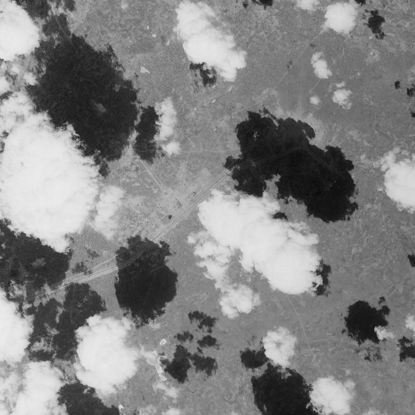 A high resolution declassified KH-7 GAMBIT spy satellite image of Baikonur Cosmodrome from May 20, 1964.