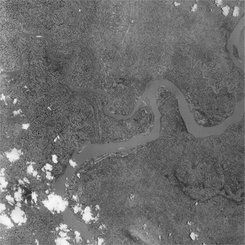 A high resolution declassified KH-7 GAMBIT spy satellite image of Luzhou, China from August 15, 1964.