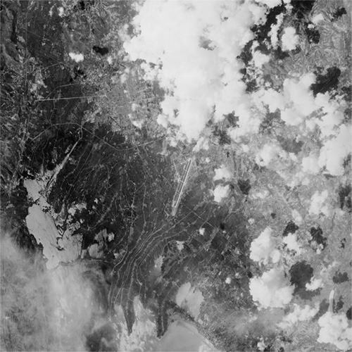 A high resolution declassified KH-7 GAMBIT spy satellite image of Kunming, China from August 15, 1964.