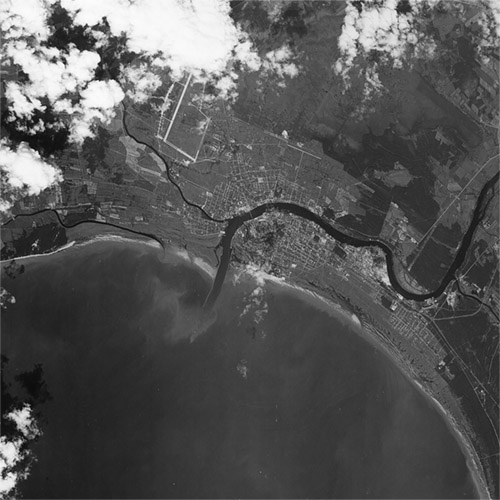 A high resolution declassified KH-7 GAMBIT spy satellite image of Pärnu, Estonia from August 15, 1964.