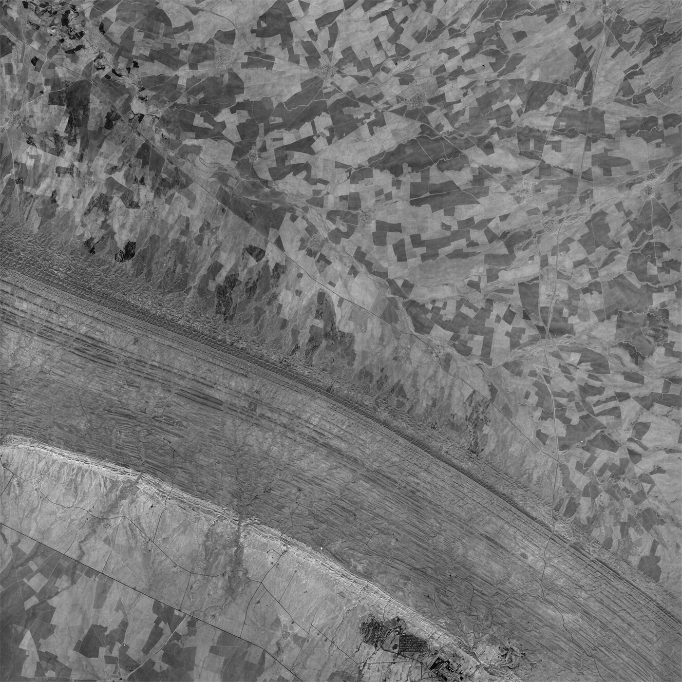 A high resolution declassified KH-7 GAMBIT spy satellite image of Kirkuk, Iraq from September 25, 1964.