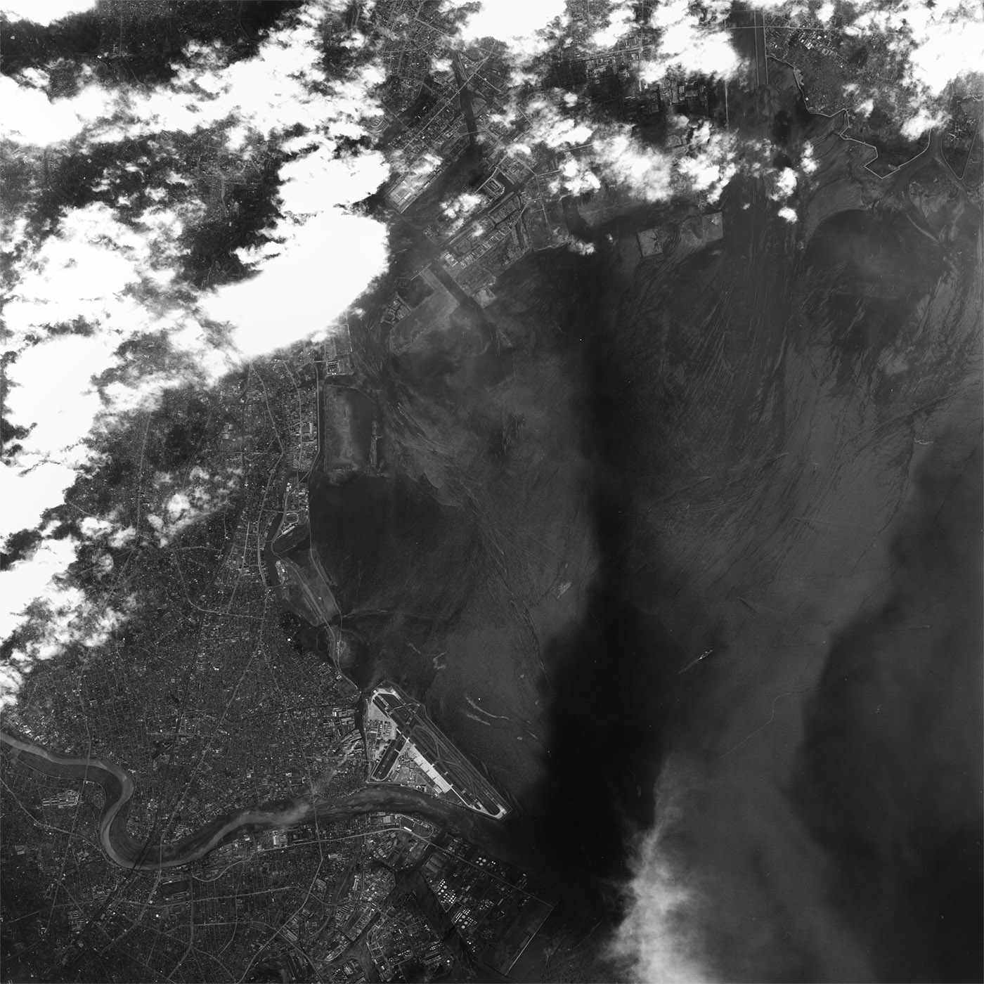 A high resolution declassified KH-7 GAMBIT spy satellite image of Tokyo, Japan from September 26, 1964.