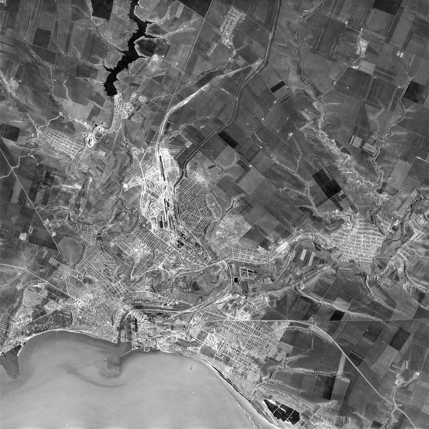 A high resolution declassified KH-4 CORONA spy satellite image of Tyumen, Russia from April 18, 1962.