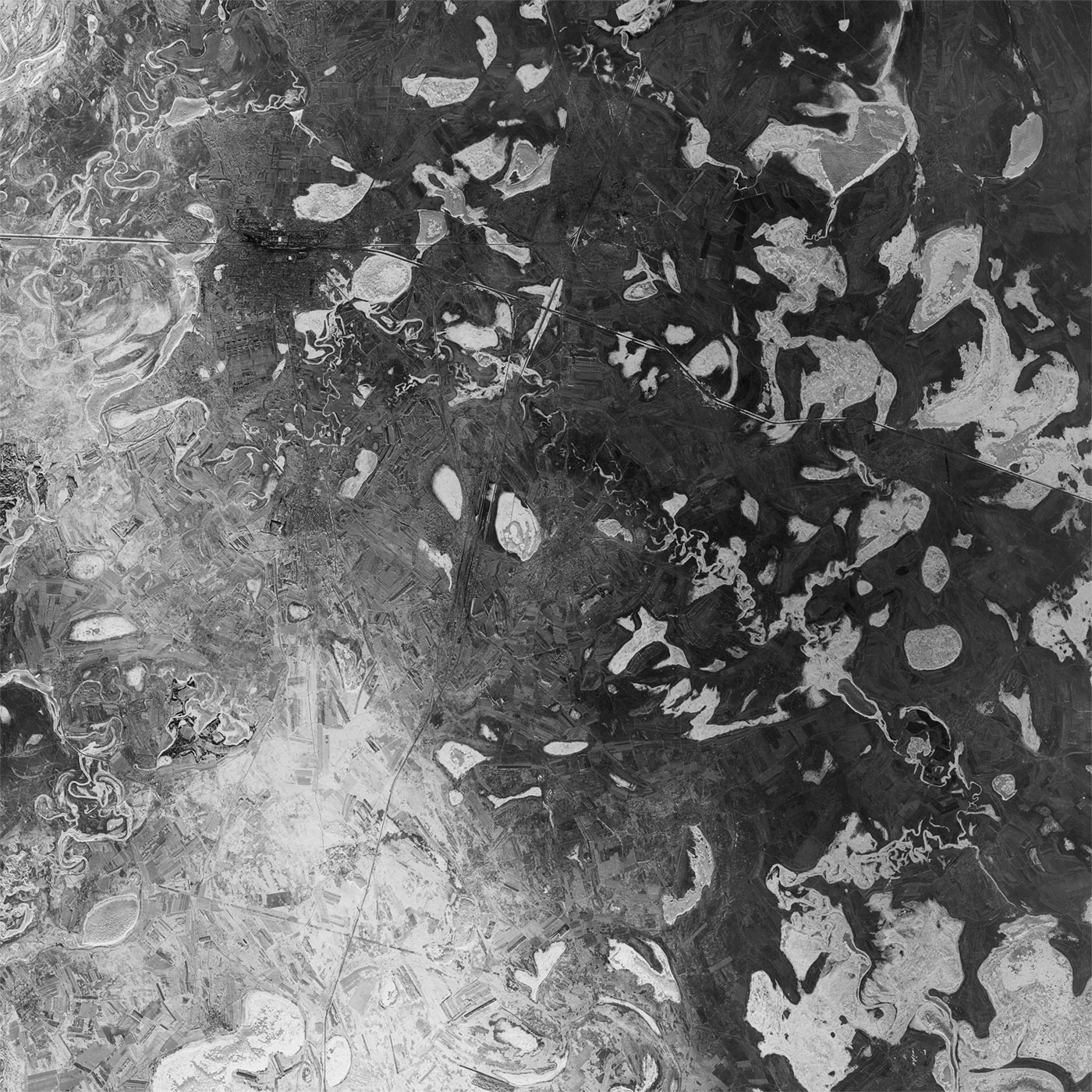 A high resolution declassified KH-7 GAMBIT spy satellite image of Qiqihar, China from March 14, 1964.