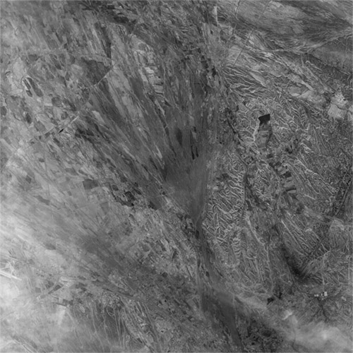 A high resolution declassified KH-7 GAMBIT spy satellite image of Urumqi, China from April 24, 1964.