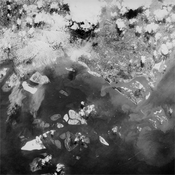 A high resolution declassified KH-9 HEXAGON spy satellite image of Singapore from May 14, 1979.
