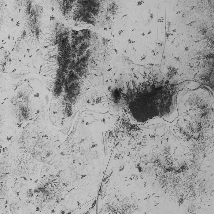 A high resolution declassified KH-7 GAMBIT spy satellite image of Jinzhou, China from January 26, 1965.