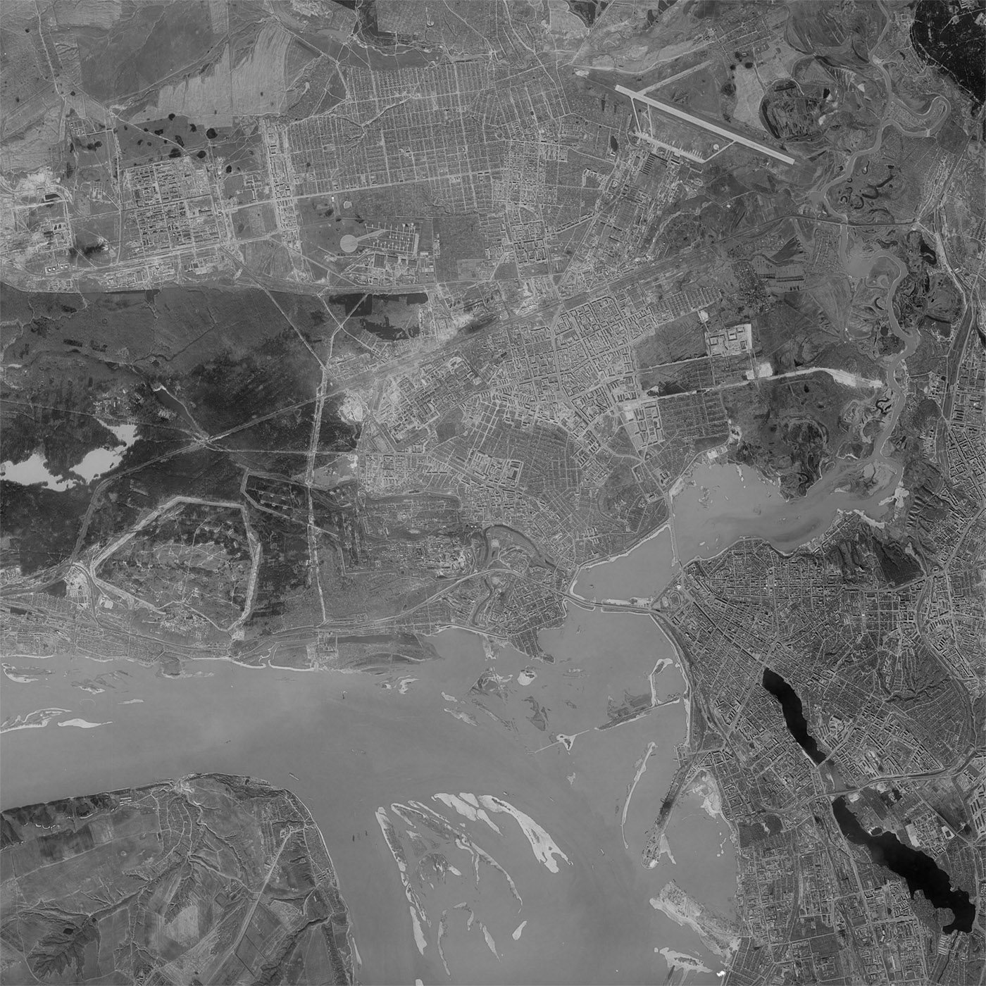 A high resolution declassified KH-9 HEXAGON spy satellite image of Kazan, Russia from April 20, 1973.