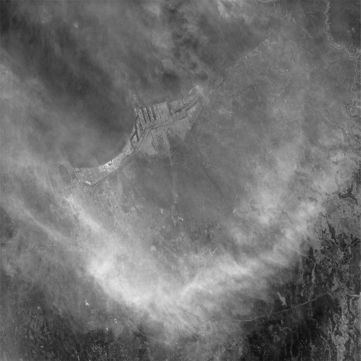 A high resolution declassified KH-7 GAMBIT spy satellite image of Jakarta, Indonesia from May 15, 1966.