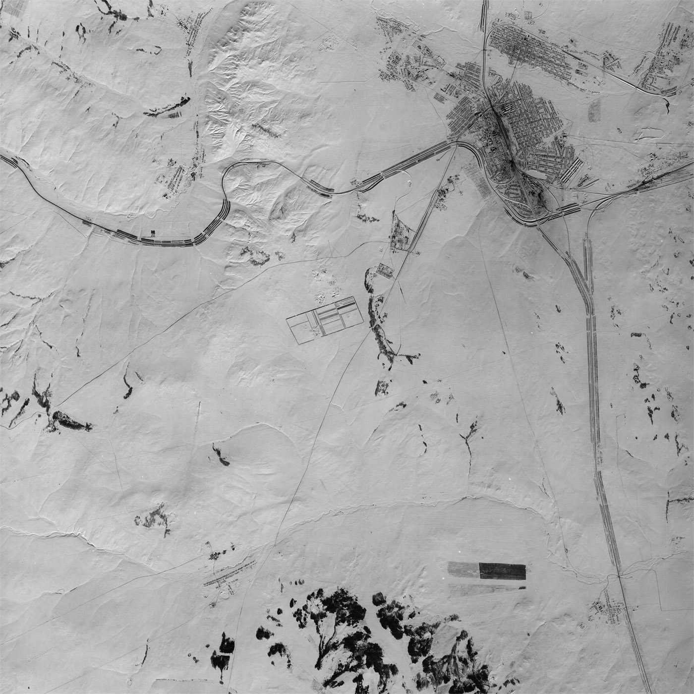 A high resolution declassified KH-7 GAMBIT spy satellite image of Kartaly, Russia from January 26, 1964.