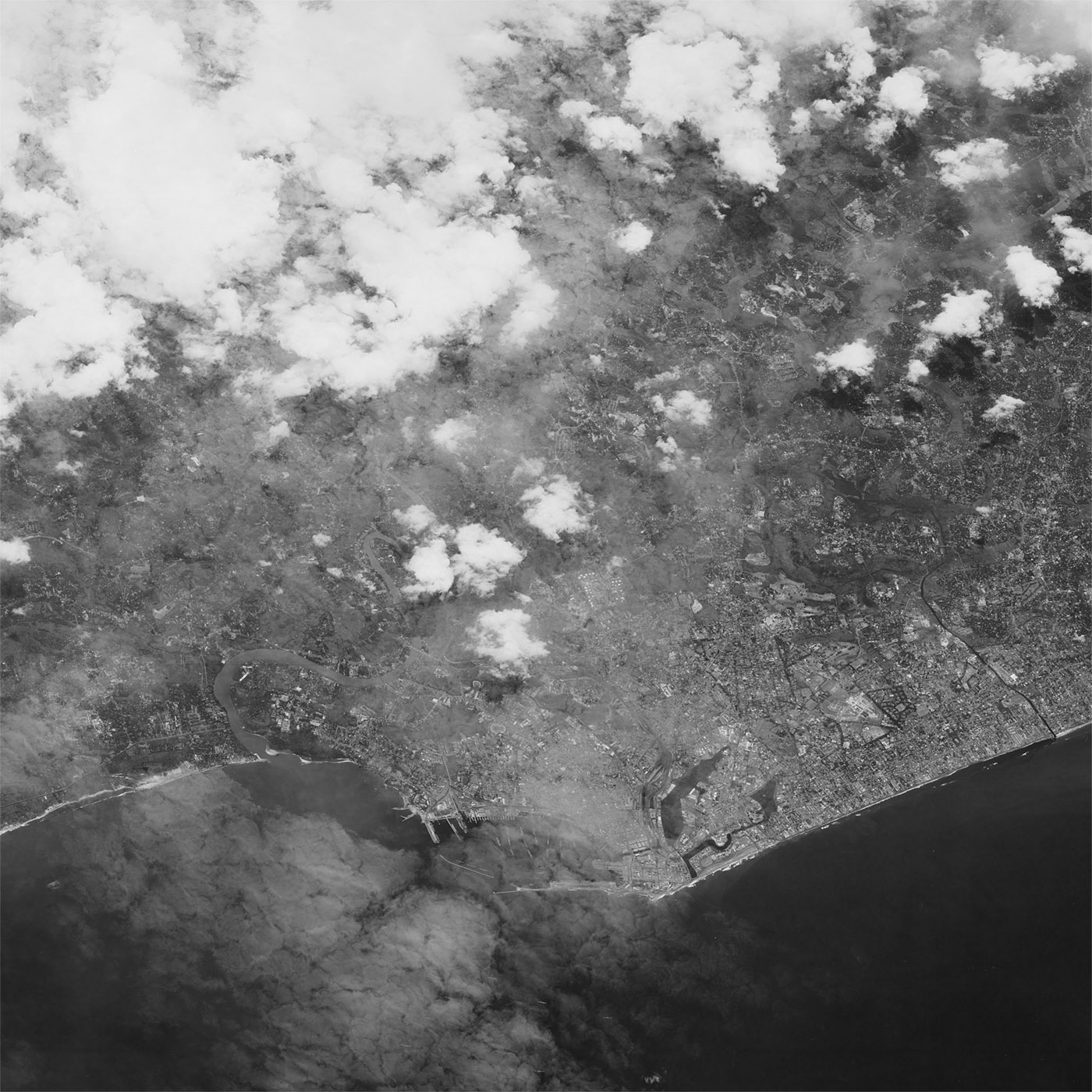 A high resolution declassified KH-7 GAMBIT spy satellite image of Colombo, Sri Lanka from April 29, 1965.