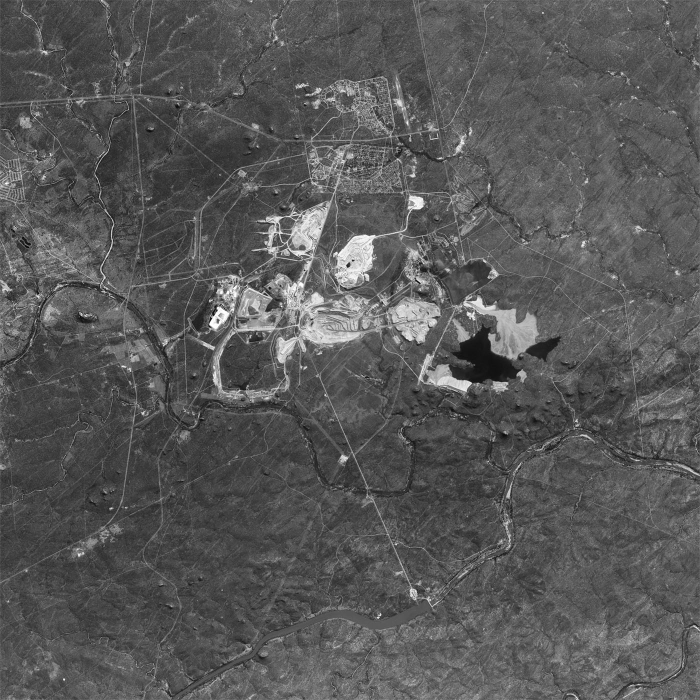A high resolution declassified KH-4B CORONA spy satellite image of Mopani District Municipality, South Africa from May 27, 1972.