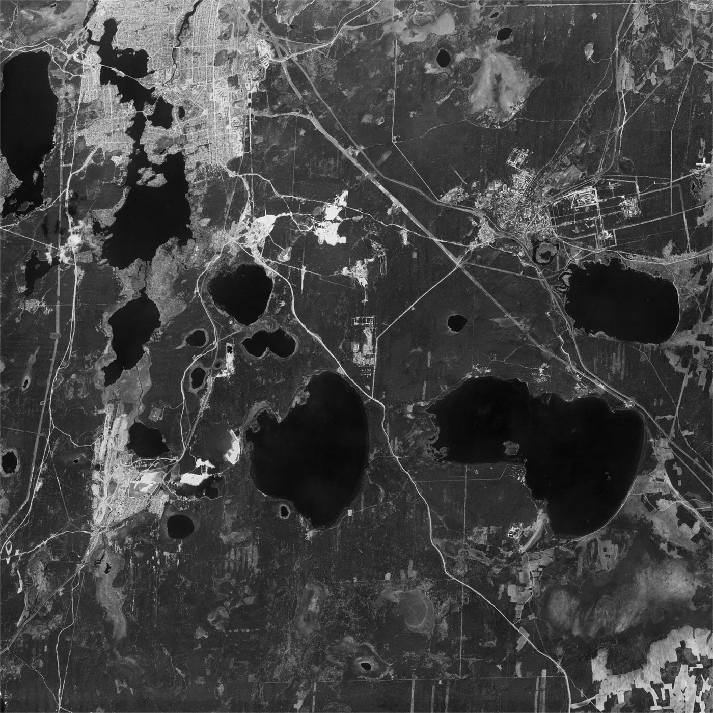 A high resolution declassified KH-4B CORONA spy satellite image of Ozersk, Russia from May 31, 1972.