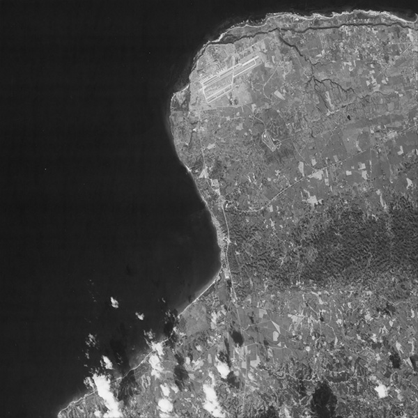 A high resolution declassified KH-7 GAMBIT spy satellite image of Aguadilla, Puerto Rico from January 26, 1965.