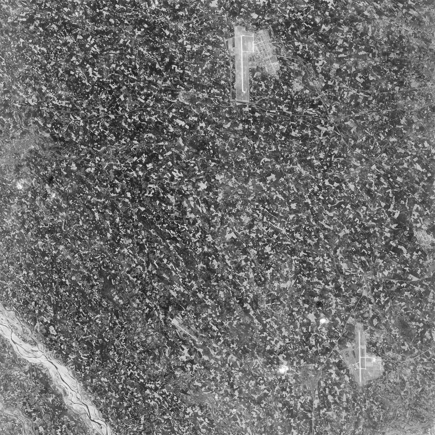 A high resolution declassified KH-7 GAMBIT spy satellite image of Chengdu, China from March 13, 1965.